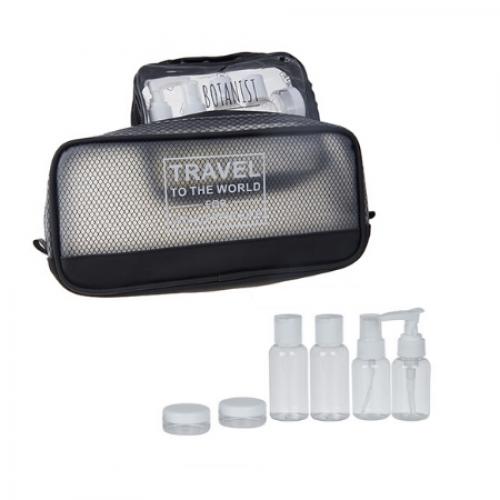 "TRAVEL" ערכת בקבוקי אחסון לנסיעות משולב עם תיק כלי רחצה